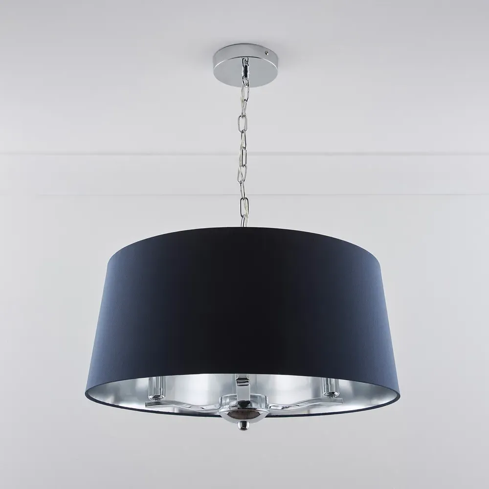 Giovanna 3 Light Drum Shade Chandelier - Navy, Chrome