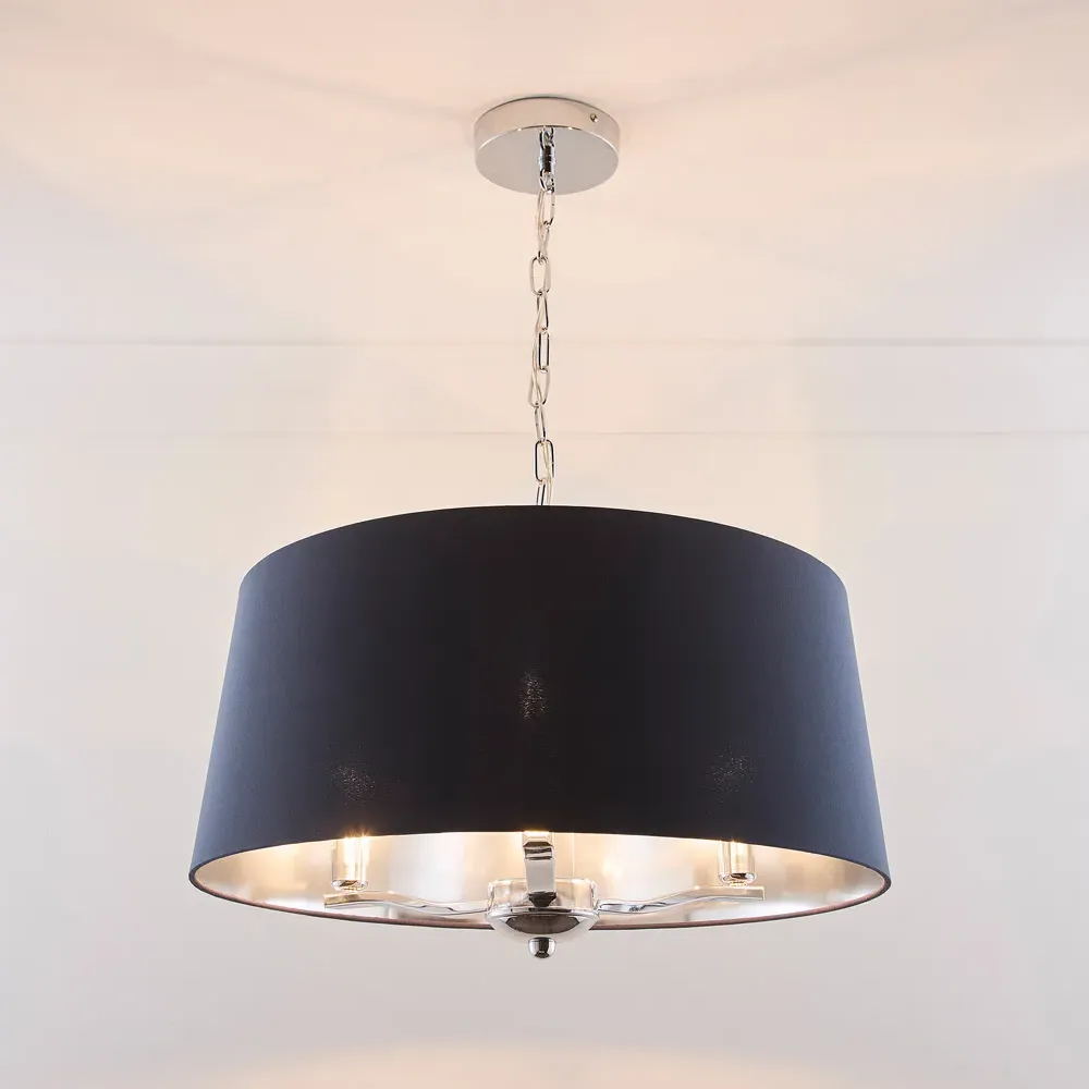 Giovanna 3 Light Drum Shade Chandelier - Navy, Chrome