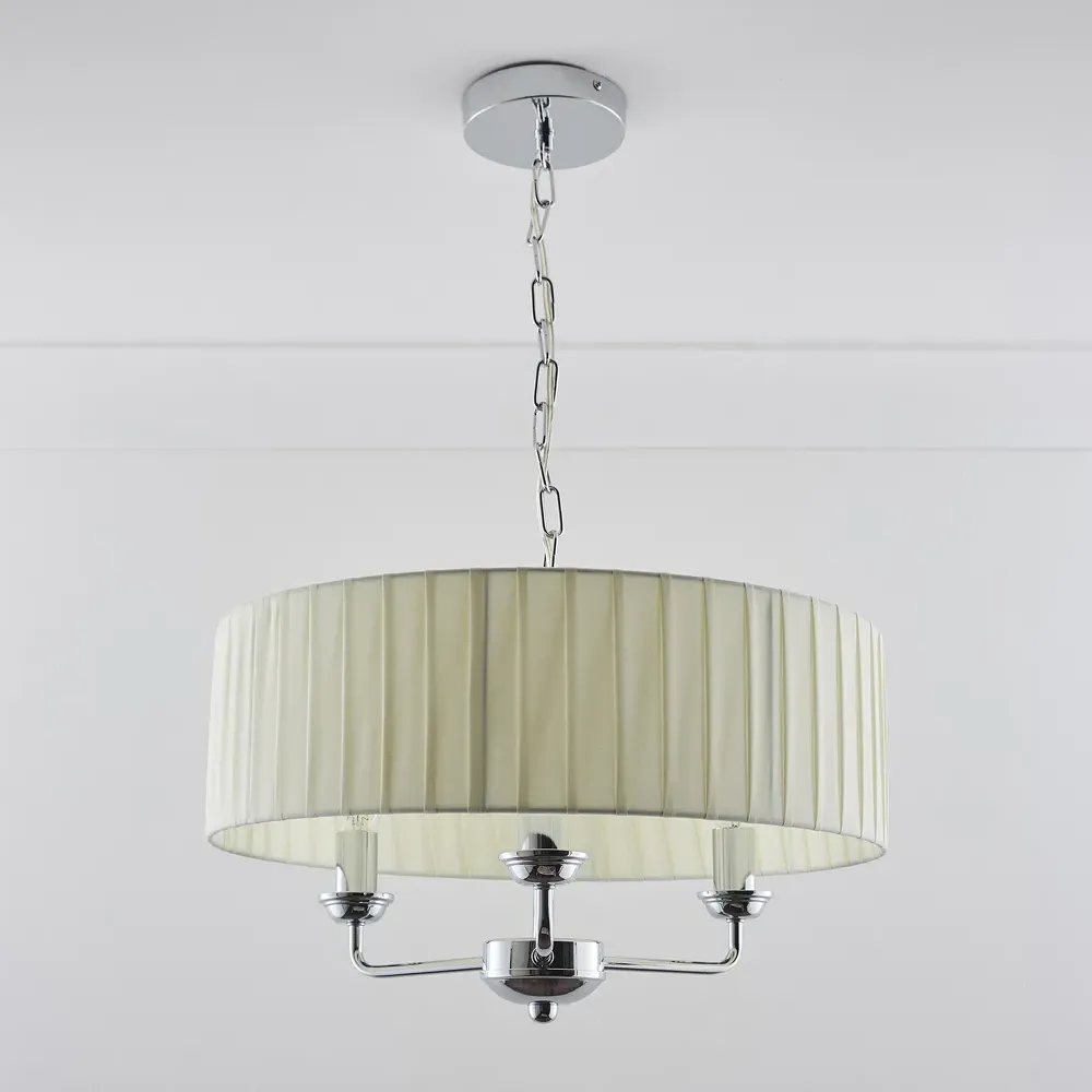 Giulia 3 Light Drum Shade Chandelier - Cream, Chrome