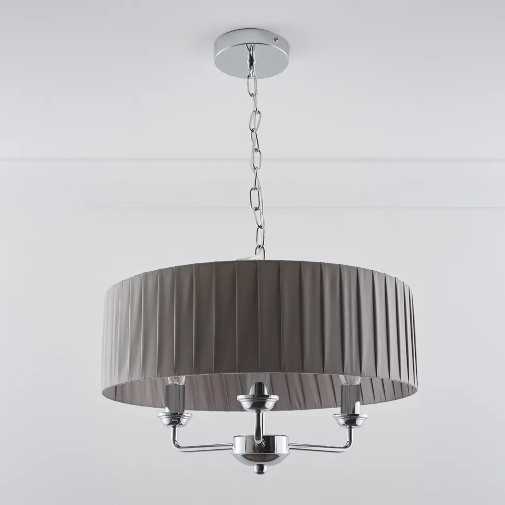 Giulia 3 Light Drum Shade Chandelier - Grey, Chrome