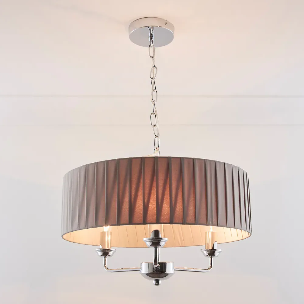 Giulia 3 Light Drum Shade Chandelier - Grey, Chrome