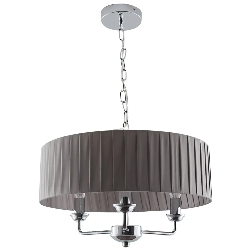 Giulia 3 Light Drum Shade Chandelier - Grey, Chrome