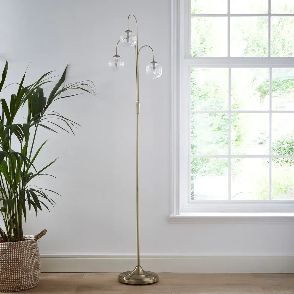 Glass Ribbed Shade Floor Lamp - Gold, Antique Brass