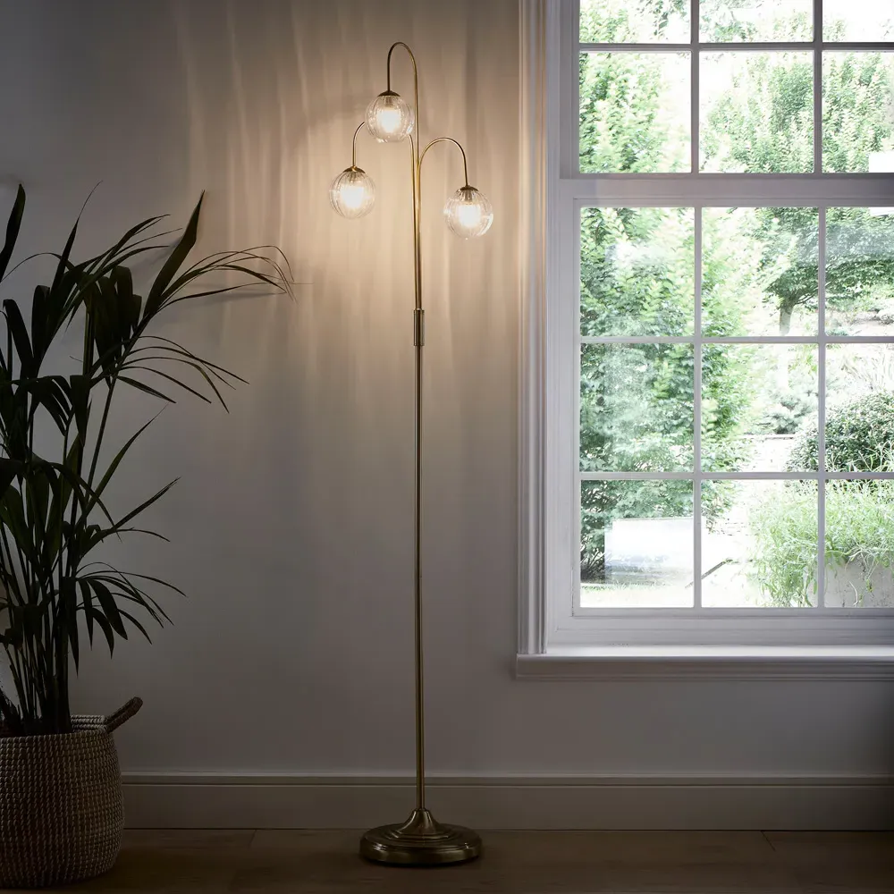 Glass Ribbed Shade Floor Lamp - Gold, Antique Brass