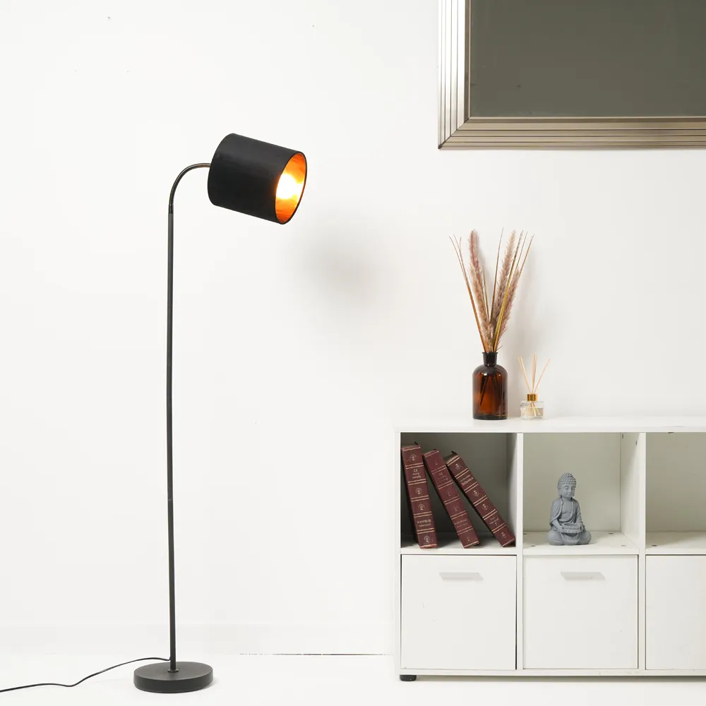 Hove Floor Lamp with Adjustable Head - Black, Velvet