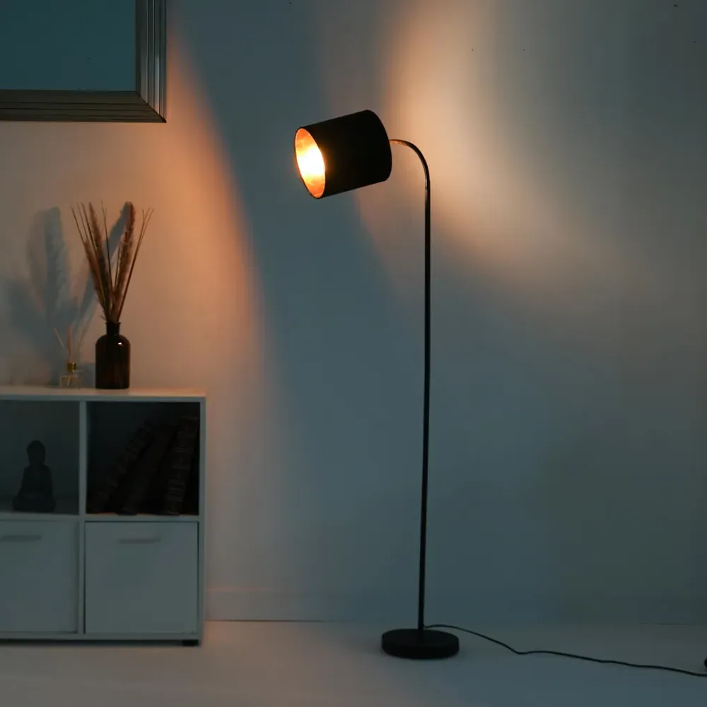 Hove Floor Lamp with Adjustable Head - Black, Velvet