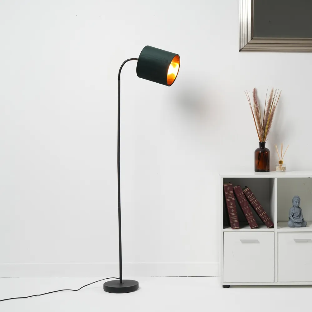 Hove Floor Lamp with Adjustable Head - Green, Velvet