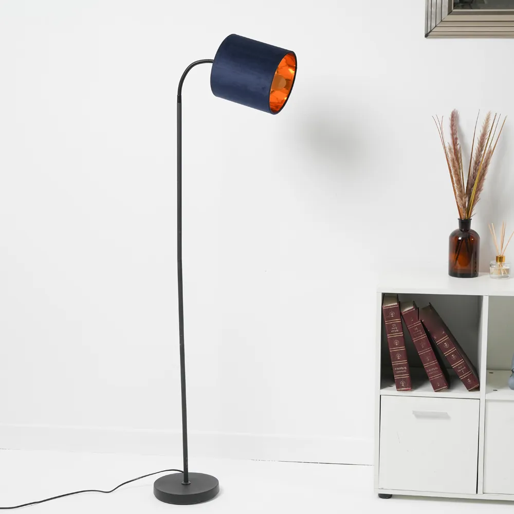 Hove Floor Lamp with Adjustable Head - Navy, Velvet