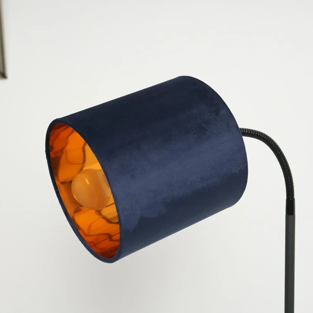 Hove Floor Lamp with Adjustable Head - Navy, Velvet