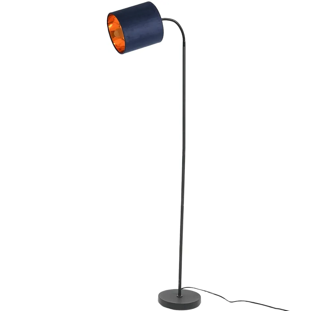 Hove Floor Lamp with Adjustable Head - Navy, Velvet