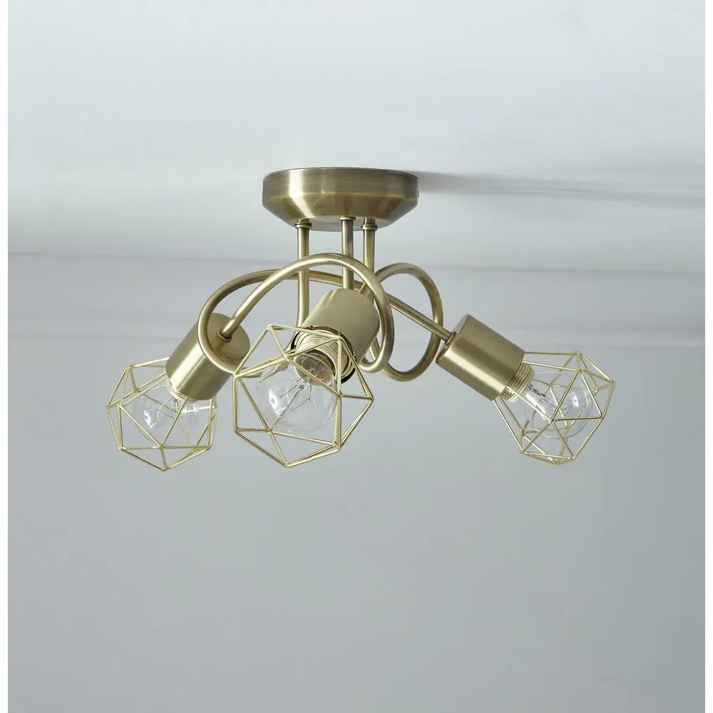 Juno 3 Light Geometric Ceiling Light - Gold, Brass