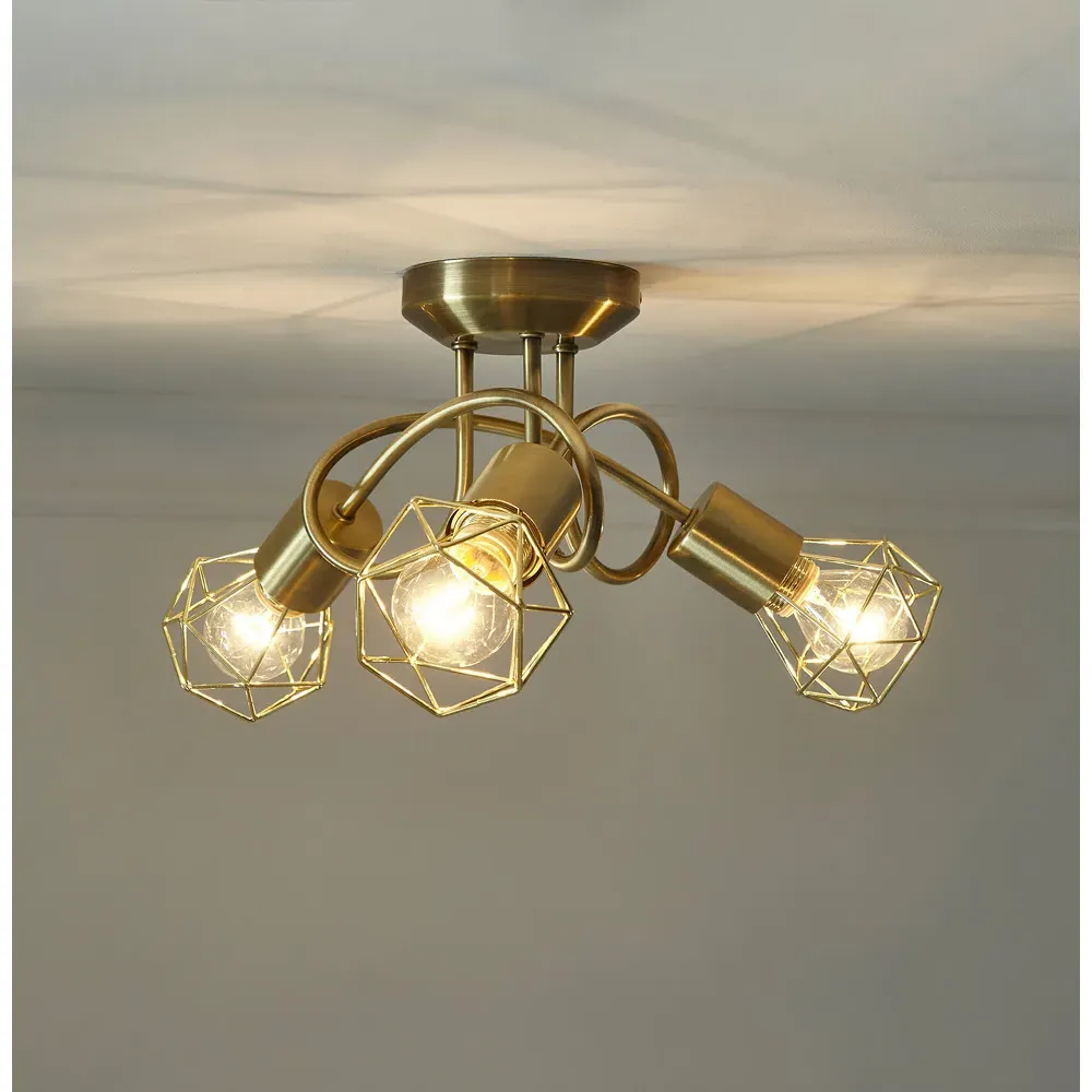 Juno 3 Light Geometric Ceiling Light - Gold, Brass