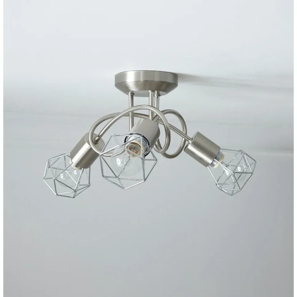 Juno 3 Light Geometric Ceiling Light - Silver, Chrome