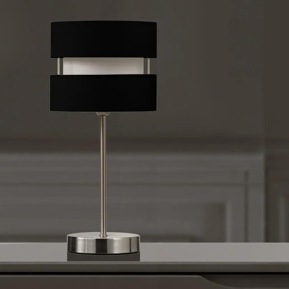 Layered Fabric Shade Chrome Table Lamp - Black