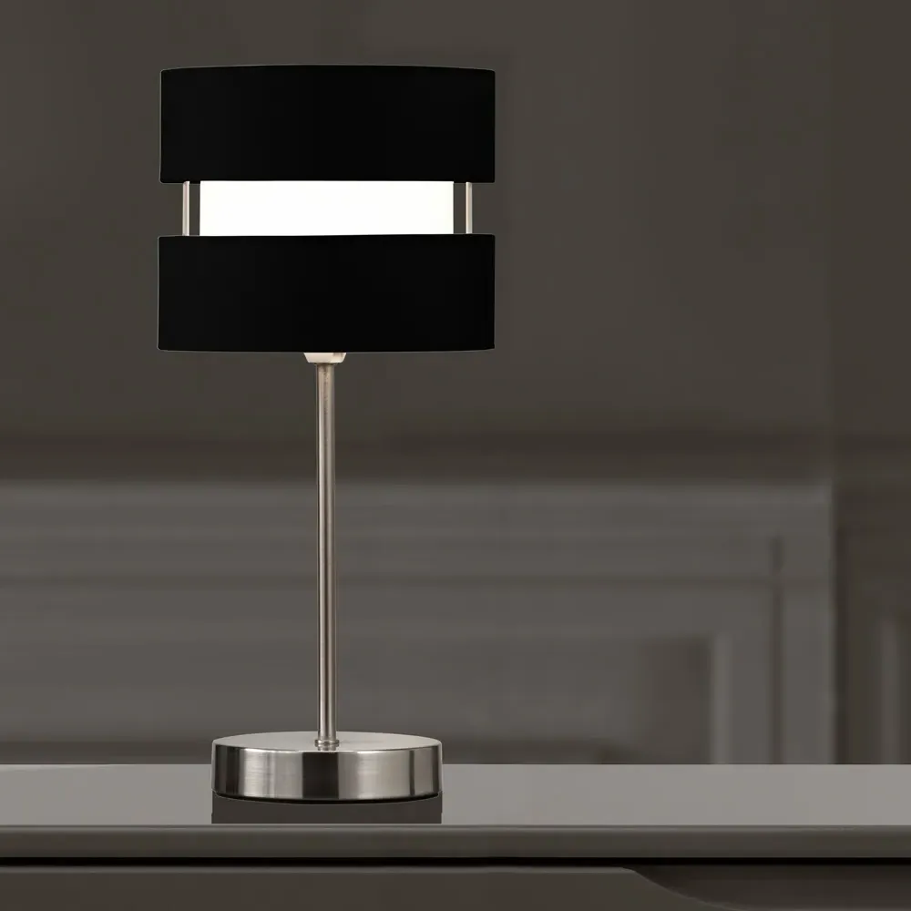 Layered Fabric Shade Chrome Table Lamp - Black