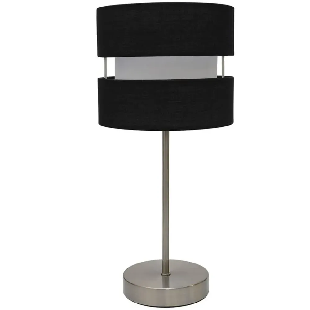 Layered Fabric Shade Chrome Table Lamp - Black image