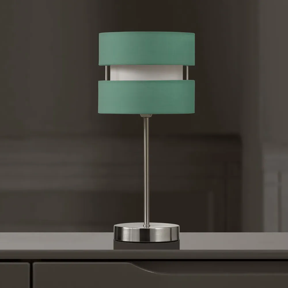 Layered Fabric Shade Chrome Table Lamp - Blue