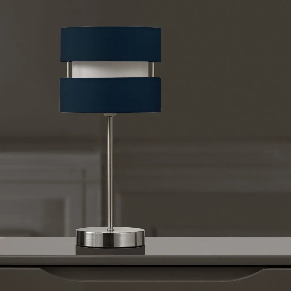 Layered Fabric Shade Chrome Table Lamp - Blue