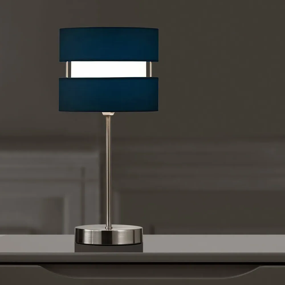 Layered Fabric Shade Chrome Table Lamp - Blue