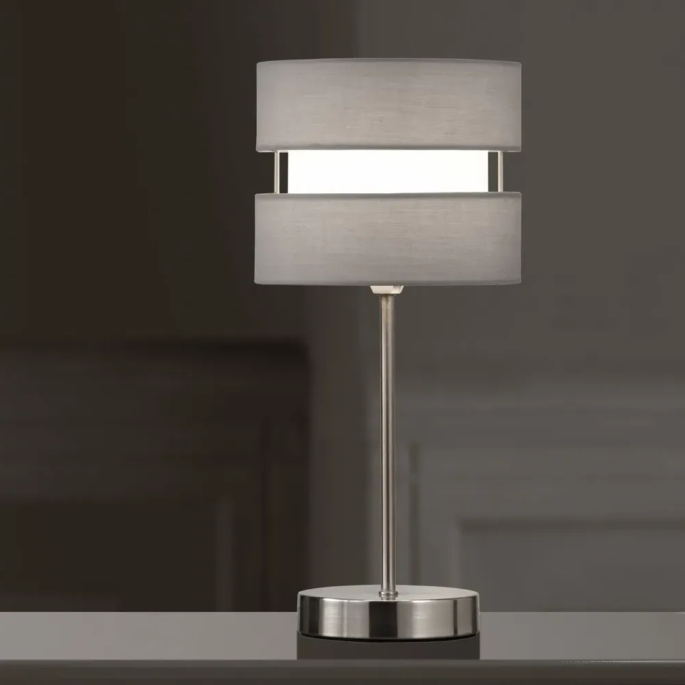 Layered Fabric Shade Chrome Table Lamp - Grey