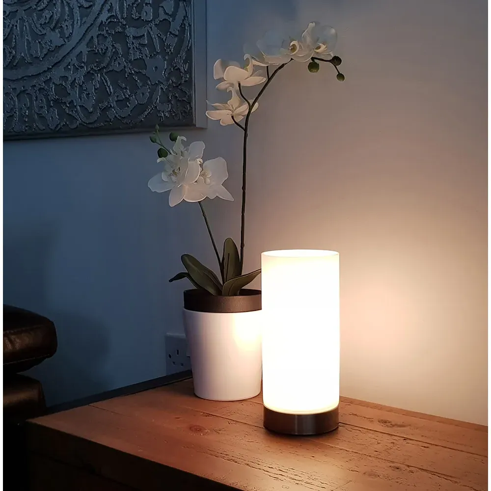 Lonsdale Cylinder Table Lamp - White, Glass