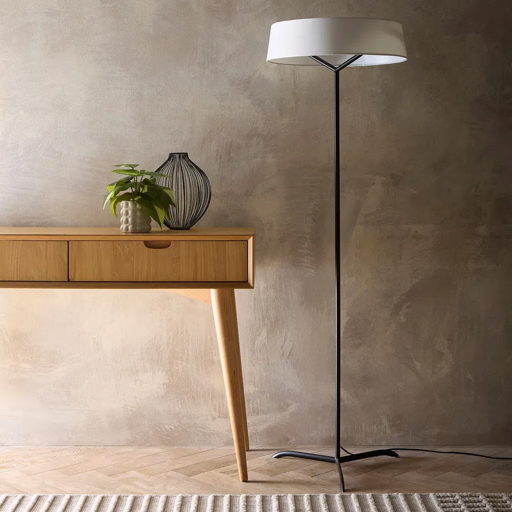 Luna Drum Shade LED Floor Lamp - Black, Metal