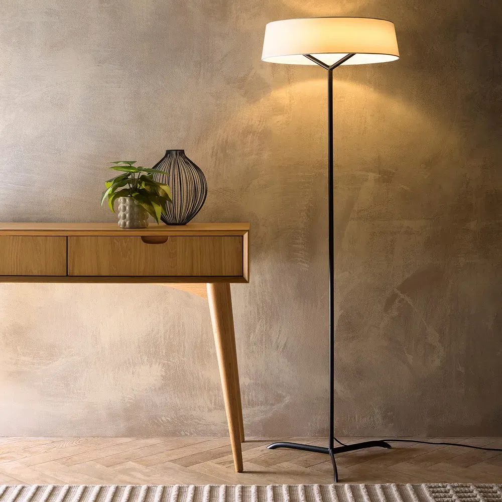 Luna Drum Shade LED Floor Lamp - Black, Metal