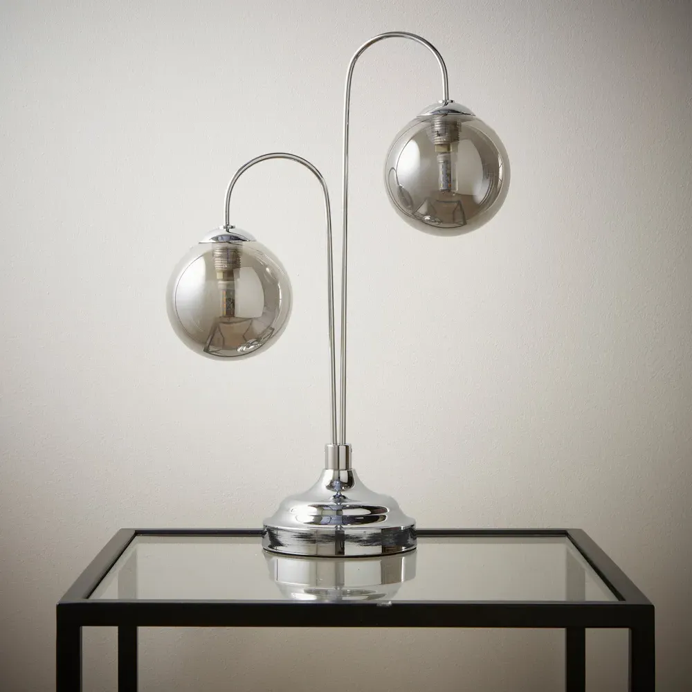 Newhaven 2 Way Smokey Glass Table Lamp - Chrome