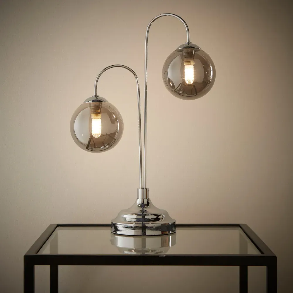 Newhaven 2 Way Smokey Glass Table Lamp - Chrome