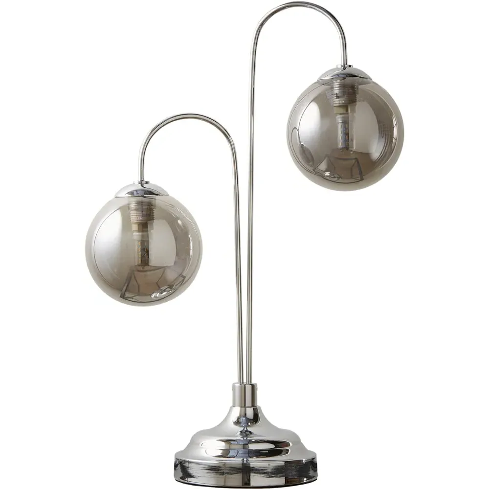 Newhaven 2 Way Smokey Glass Table Lamp - Chrome