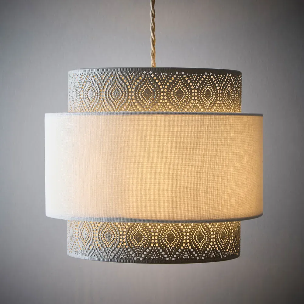 Simone 3-Tier Pendant Light - Satin Nickel, Linen