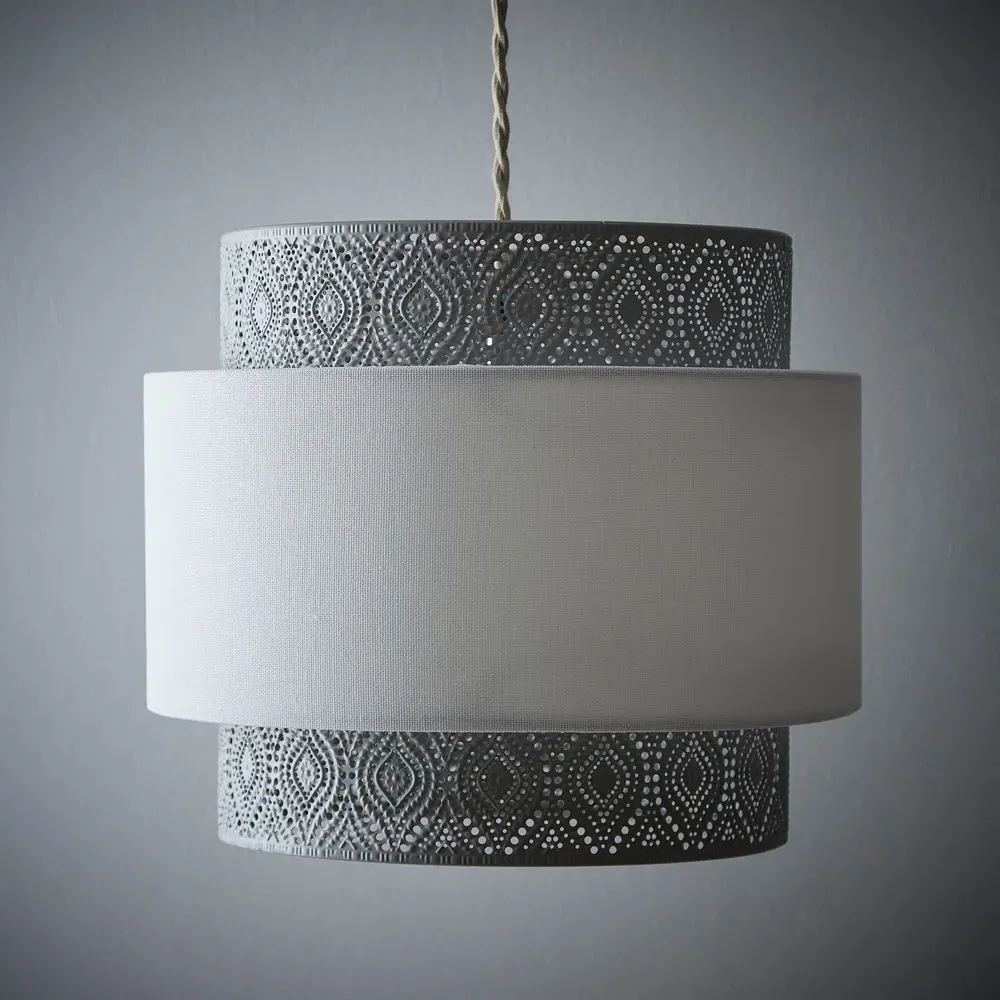 Simone 3-Tier Pendant Light - Satin Nickel, Linen