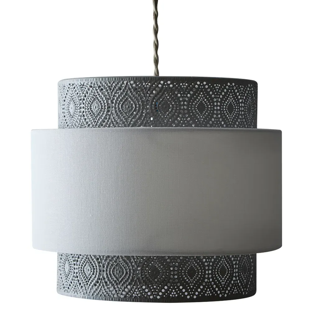 Simone 3-Tier Pendant Light - Satin Nickel, Linen image