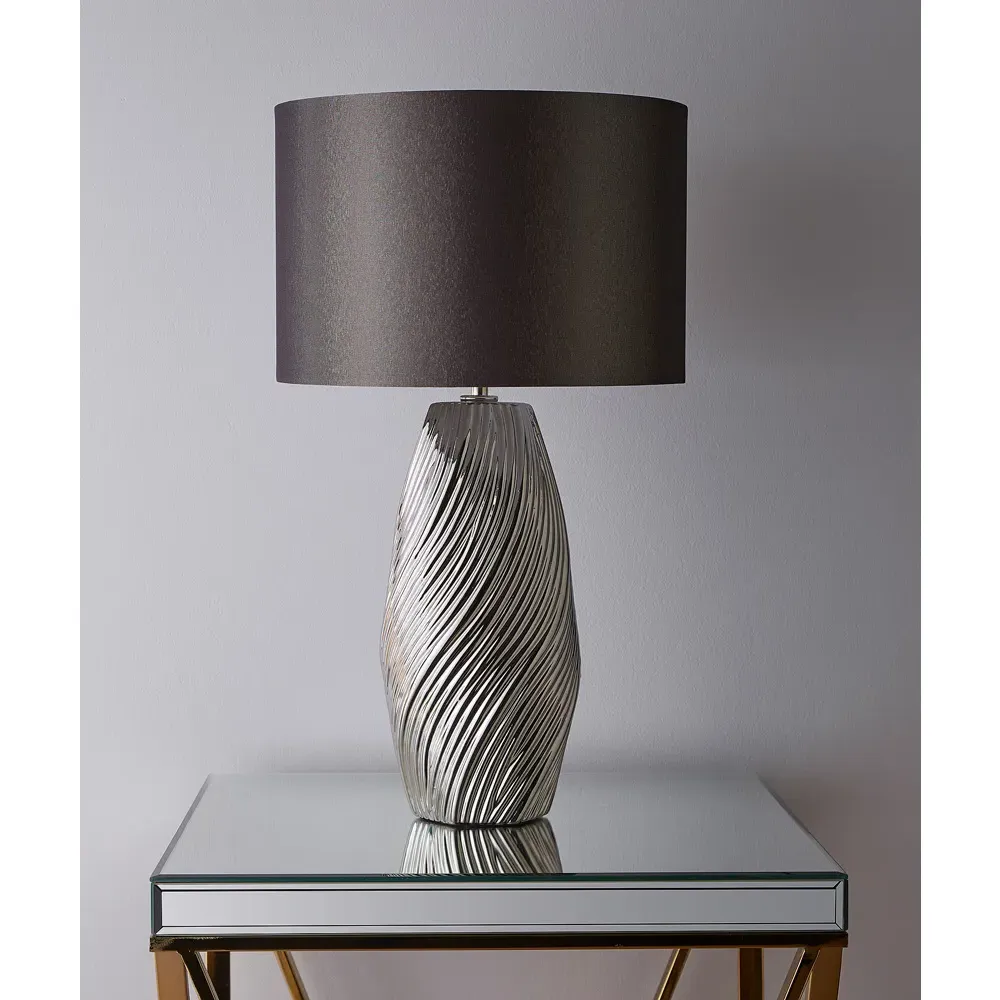 Tanga Cylinder Table Lamp - Silver, Ceramic