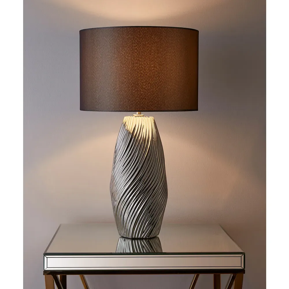 Tanga Cylinder Table Lamp - Silver, Ceramic