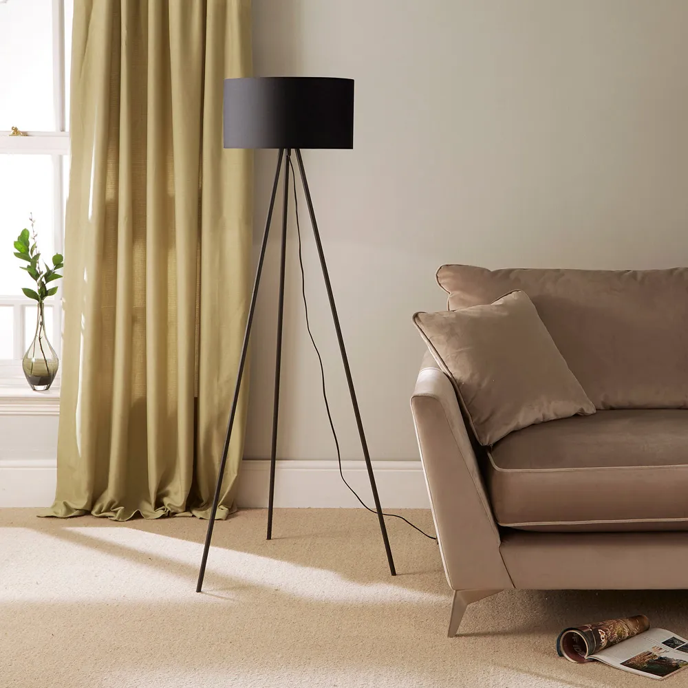 Tripod Floor Lamp with Inline Switch - Black, Cotton