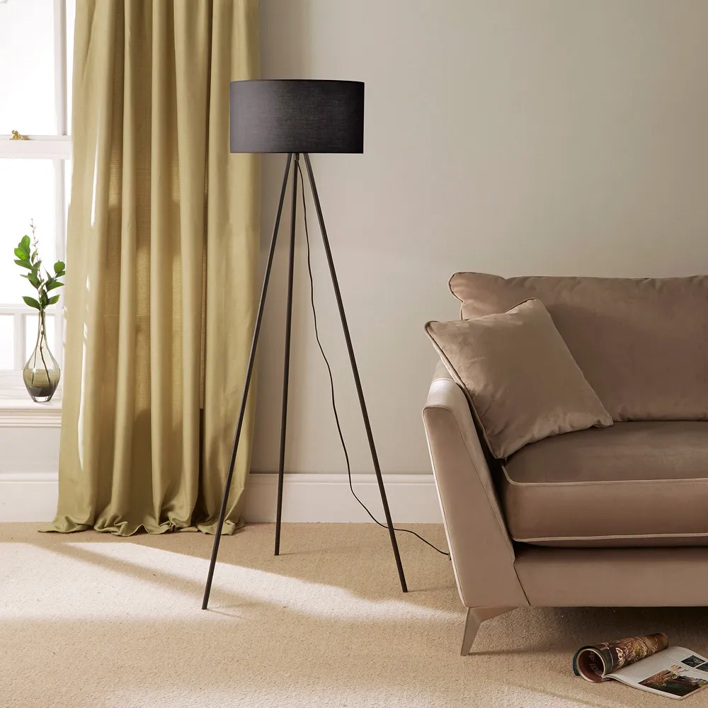 Tripod Floor Lamp with Inline Switch - Black, Cotton