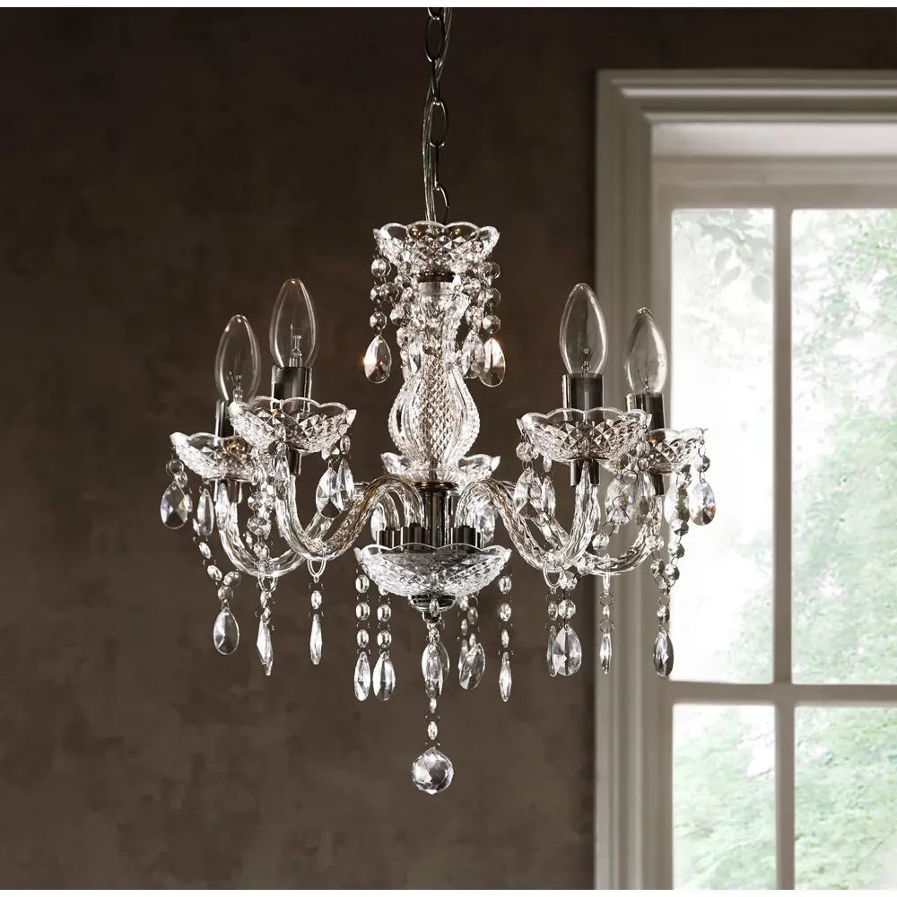 Tuscany 5 Light Ceiling Chandelier with Droplets - Clear, Acrylic