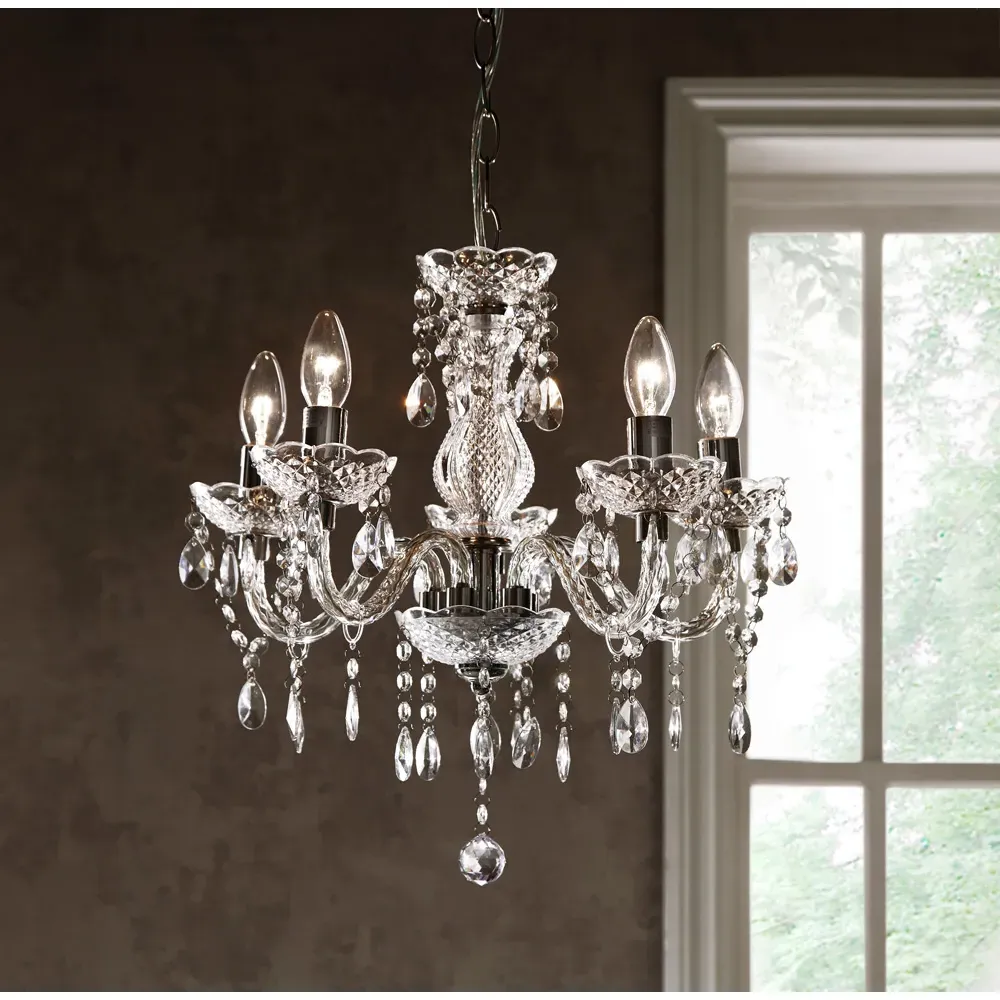 Tuscany 5 Light Ceiling Chandelier with Droplets - Clear, Acrylic