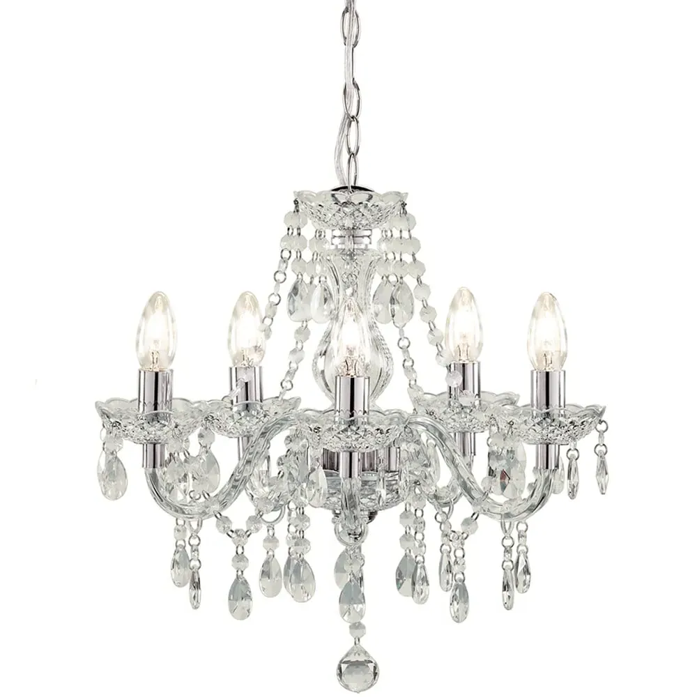 Tuscany 5 Light Ceiling Chandelier with Droplets - Clear, Acrylic image