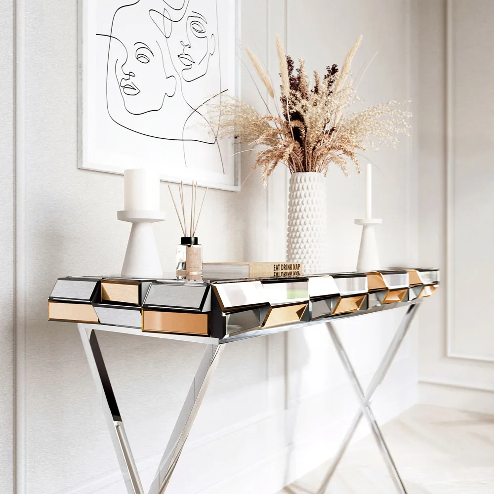 CARME Console Table - Gold, Mirrored