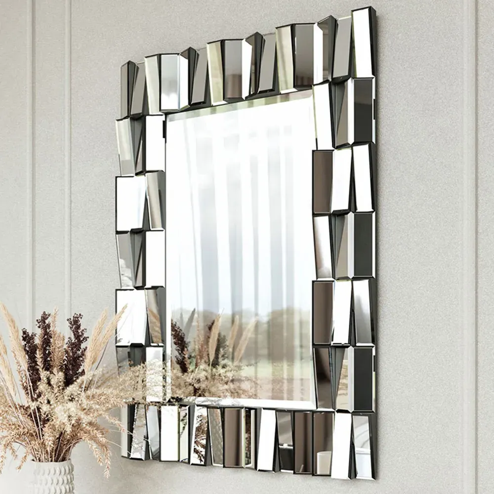 CARME Home 3D Rectangular Wall Mirror - Grey