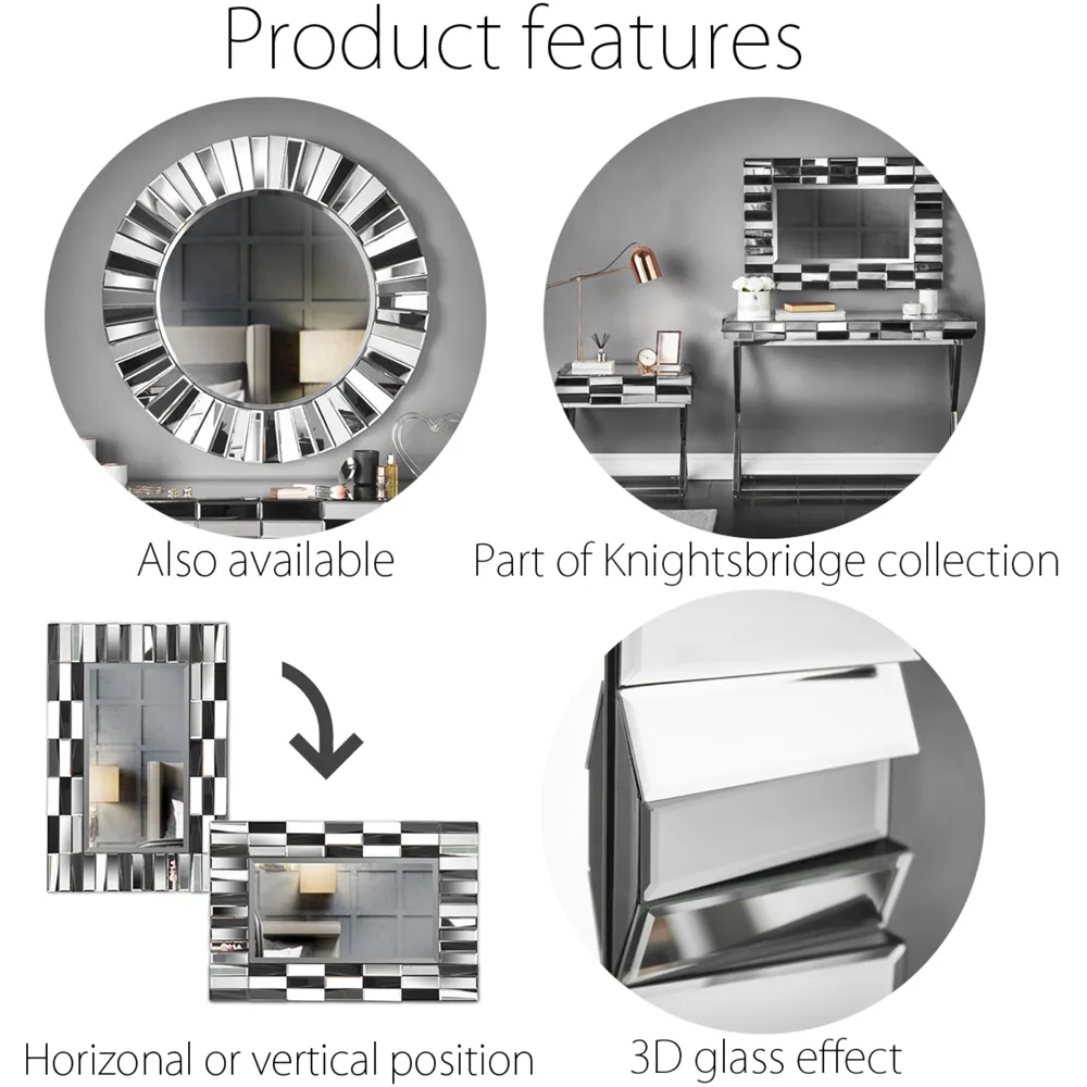 CARME Home 3D Rectangular Wall Mirror - Grey