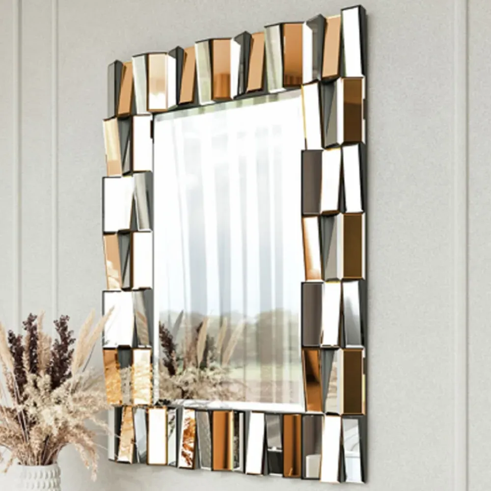 CARME Home 3D Rectangular Wall Mirror - Rose Gold
