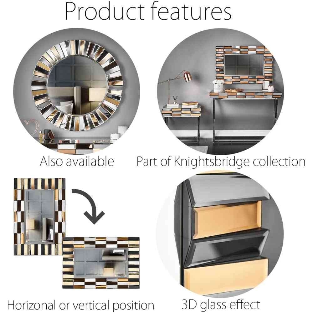 CARME Home 3D Rectangular Wall Mirror - Rose Gold