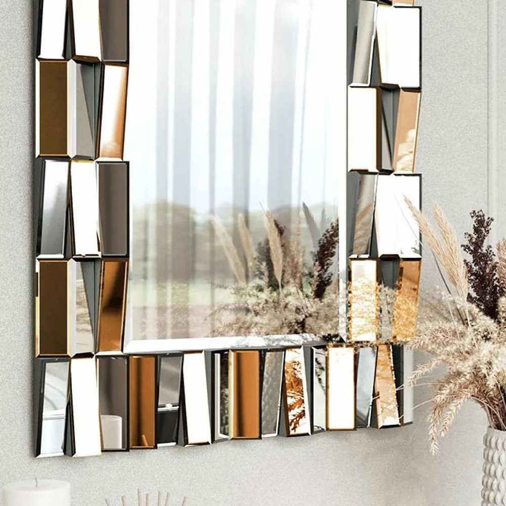 CARME Home 3D Rectangular Wall Mirror - Rose Gold