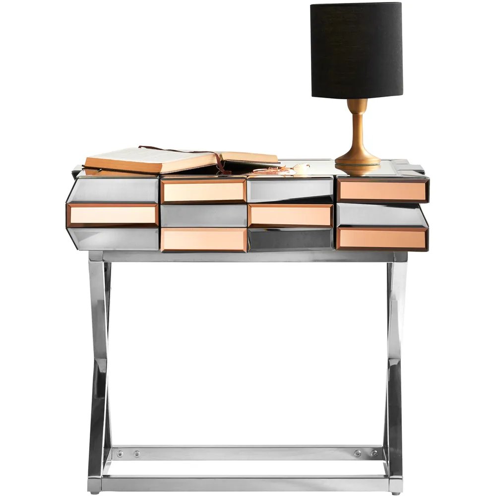 CARME Home Mirrored Side Table with Drawer - Gold
