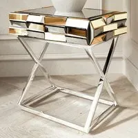CARME Home Mirrored Side Table with Drawer - Gold