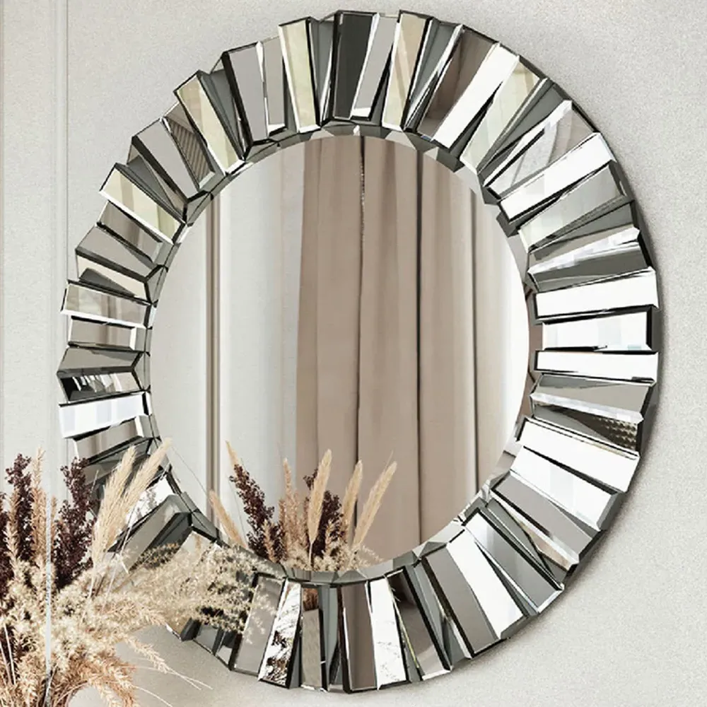 CARME Home Round Wall Mirror - Grey, Glass