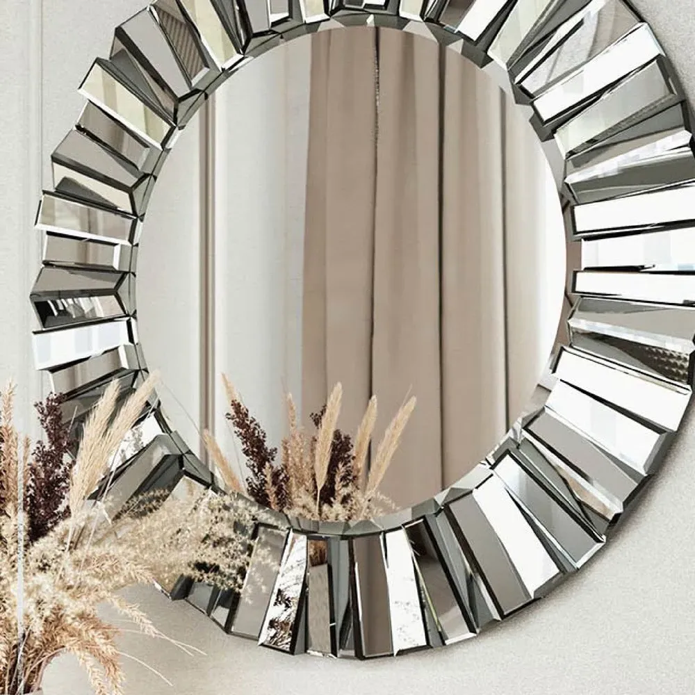 CARME Home Round Wall Mirror - Grey, Glass